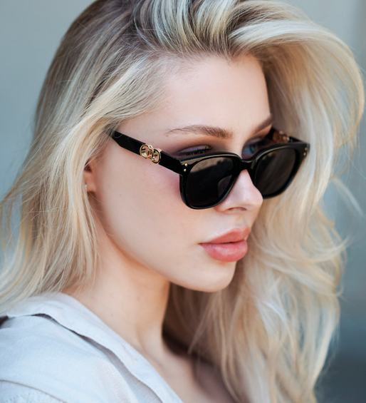 Kwadratowe okulary przeciwsłoneczne damskie i męskie ze złotym akcentem Brooklyn Black