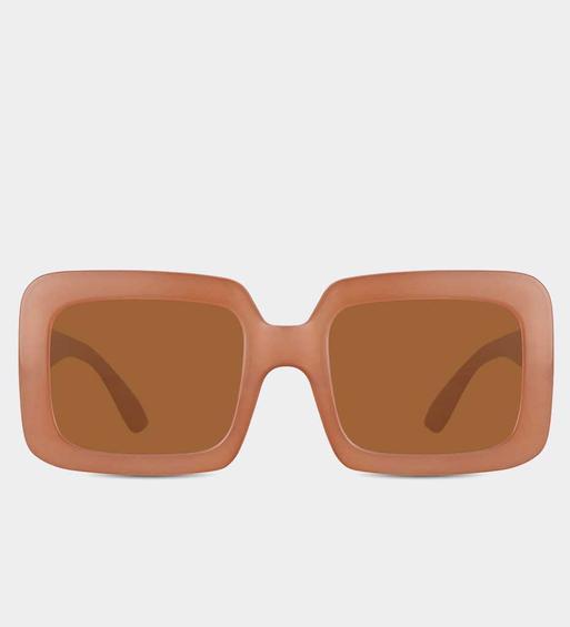 Prostokątne beżowe modne okulary przeciwsłoneczne 2025 Corfu Nude