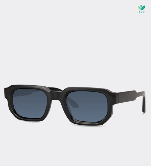 Prostokątne czarne okulary z recyclingu Leo Black